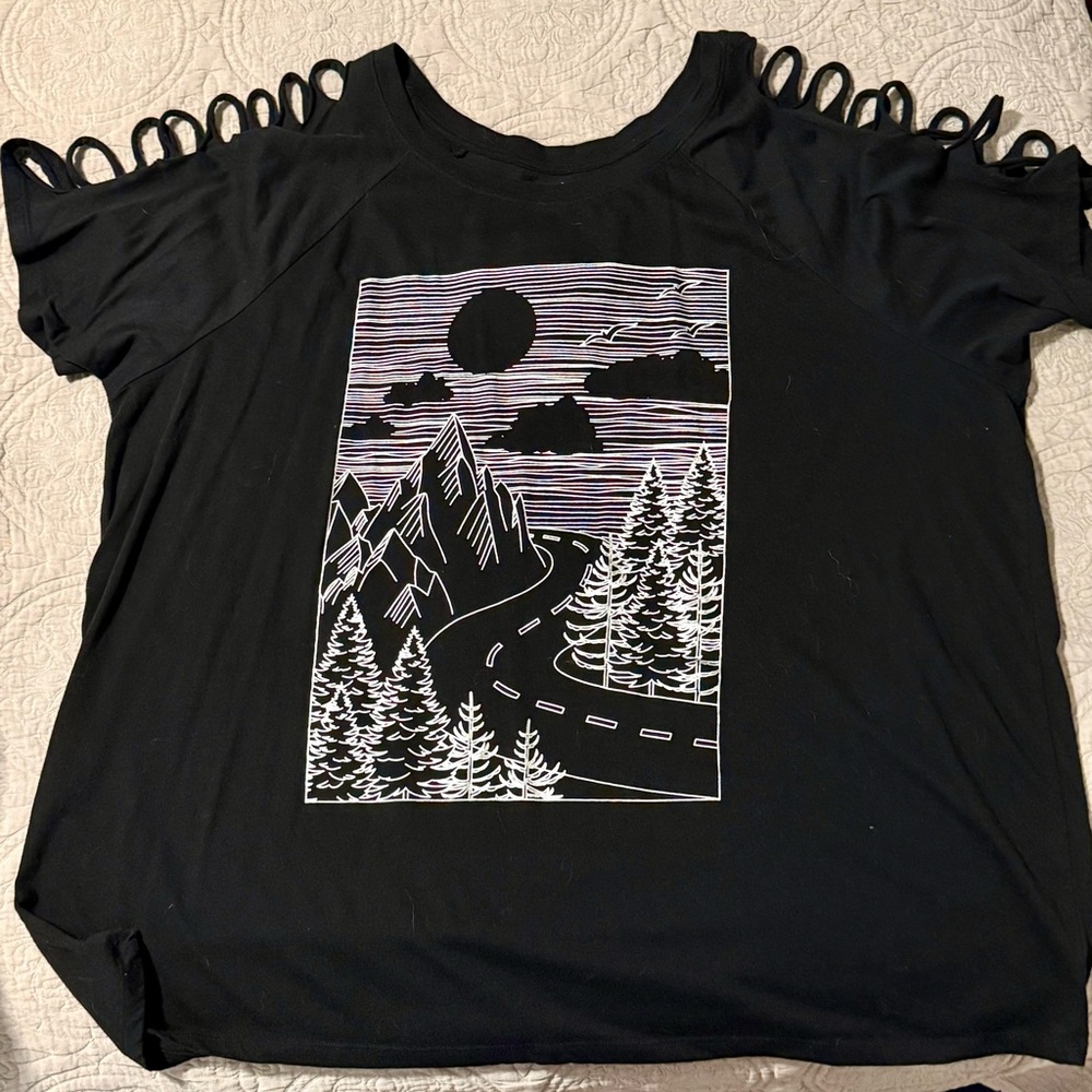 Torrid Black Scenic Graphic Cutout Sleeve Tee